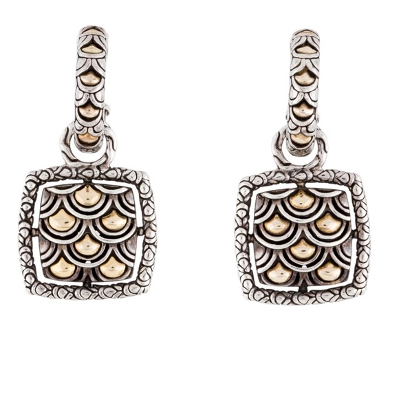 John Hardy Two-Tone Naga Square Hoop Earrings - Rare Find - Picture 2 of 5